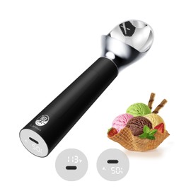 Active heating thermostatic ice cream scooper Easy Scooping for hard ice cream Rechargeable Battery NO Dishwasher IP67 WaterProof 2Oz per Scoop, Black