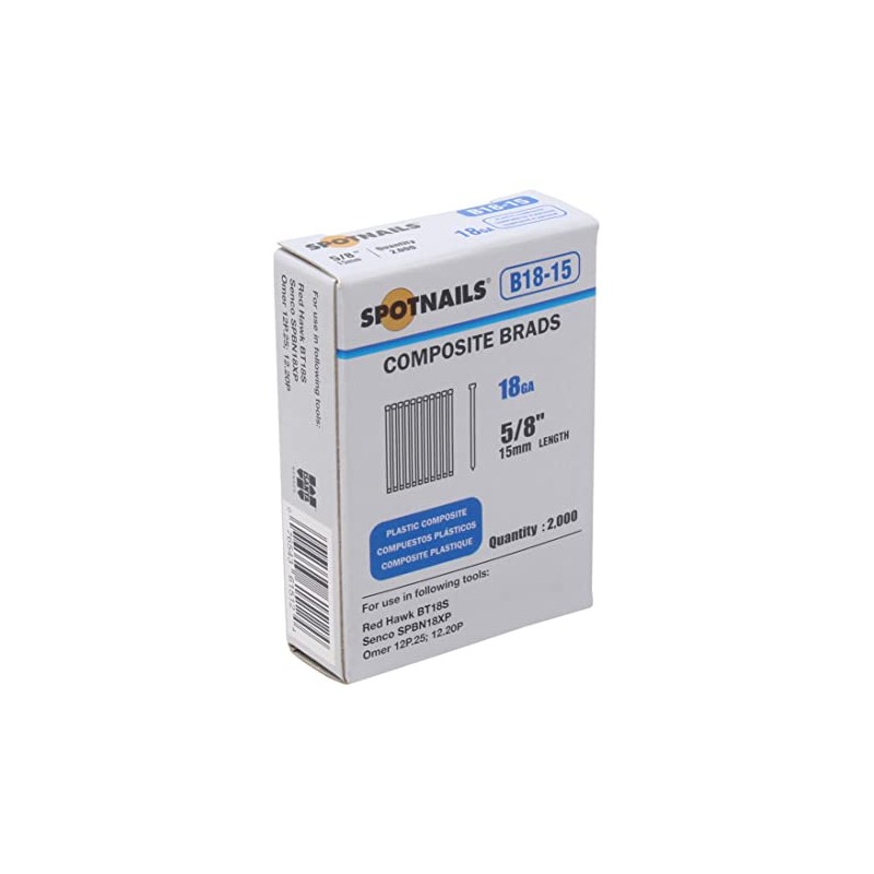 Spotnails B18-15 18GA 5/8" Leg Composite Brads 2000 Count