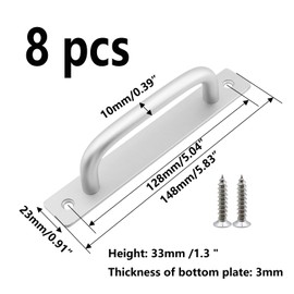 Semetall 8Pcs Barn Door Handles,5" Hole Center Aluminium Alloy Cabinet Pull Handles with Plate for Dresser Drawers,Cabinets,Kitchen,Wardrobe,Matte Silver