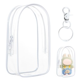 Clear Figure Display Case, Protective Case for Plush Doll Storage Bag PVC Hanging Doll Cover Pouch with Keychain for 17cm Dolls Accessories.