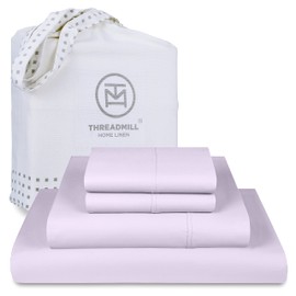 Threadmill Cotton Queen Sheet Set, 500 Thread Count Bed Sheets, 100% Cotton Sheets Set for Queen Size Bed, Smoother Than Egyptian Cotton Claims, 4 Pc Set with Deep Pockets, Lilac