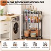 Broom Holder with Cleaning Supplies Organizer, Broom Closet Storage Cabinet