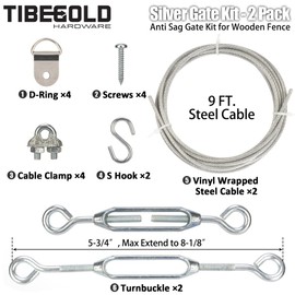 TIBEGOLD Anti Sag Gate Kit for Wooden Fence, Silver Anti-Sagging Gate Support Cable Kit Hardware, Gate Sag Frame Kit Hardware No Sag Gate Kit Hardware, Wood Gate Repair Kit for Outdoor, 2 Pack