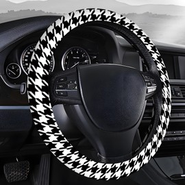 AOPEFNX Steering Wheel Covers for Car, Truck, and SUV, Cute Non-Slip Breathable Elastic Steering Wheel, Car Accessories, Universal 15 Inch Leather Cover for Men Women Houndstooth Pattern