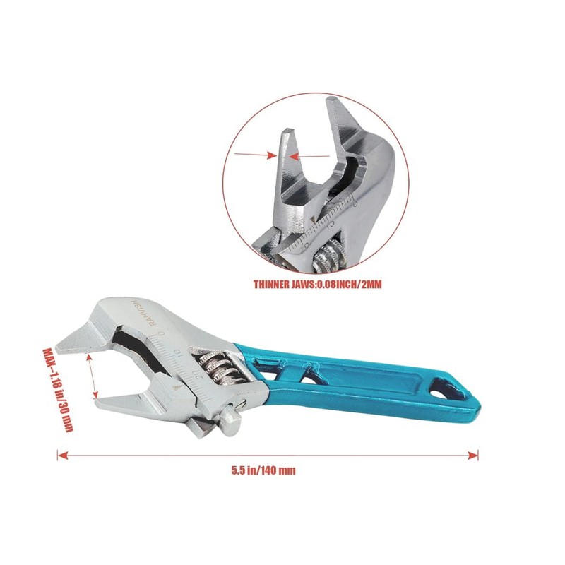 RAHVISH Extra Slim Jaw 4-Inch/5-Inch Adjustable Wrench, Silver