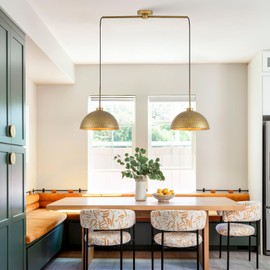 ELYCCUPA 39” Hammered Pendant Light Dome 2-Lights Antique Brass Farmhouse Chandelier Adjustable Industrial Pendant Lighting Fixtures for Kitchen Island Dining Living Room, UL Listed