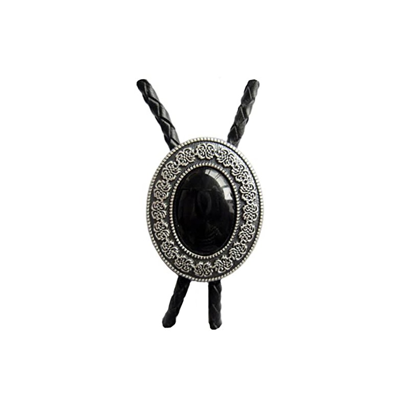 Vintage Bolo Tie Black Agate, Western Tie, silver-plated, Bolotie