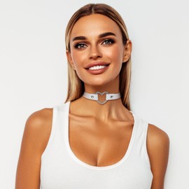 JEWELRYWE Fashion Cute Women's Collar Choker Leather Heart Design Casual Individuality Width 0.7 inch (17 mm) - Black