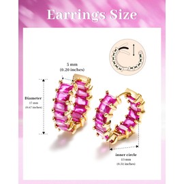 Mesovor Gold Cubic Zirconia Hoop Earrings for Women Trendy, 18K Gold Plated Huggie Hoops Earrings | Green Black Red Stones Earrings Jewelry Gifts (Hot Neon Pink)