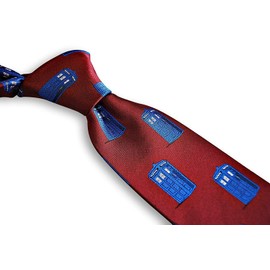Frederick Thomas Burgundy tie with Doctor Who Tardis Phonebox design