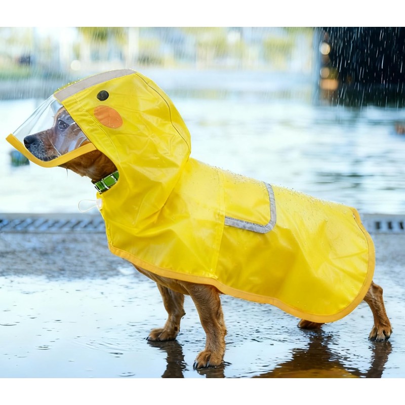 Scheppend Dog Raincoat,Adjustable Waterproof Cloak Pet Hooded Raincoat Jacket,Cute Yellow