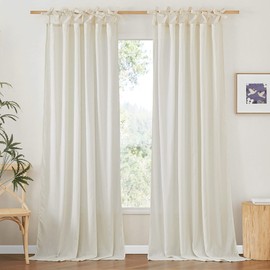 NICETOWN Off White Curtains 84 inches Long Adjustable Tie Top, Thick Linen Curtains Light Filtering Drapes DIY Crafted Privacy for Bedroom/Doorway, W52 x L84, 2 Panels