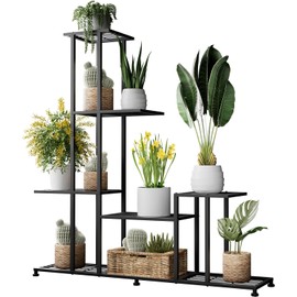 Soporte para Plantas de Metal, Estante para Plantas 5 Niveles Estante Decorativo de Acero Negro, Base para Macetas, Mueble para Plantas para Interiores y Exteriores