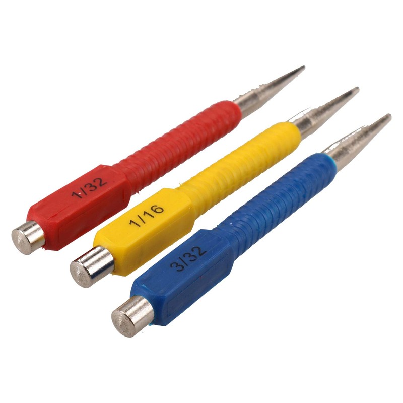 3pc Centre Punch Metal Nail Brads Dot Marking Set Colour