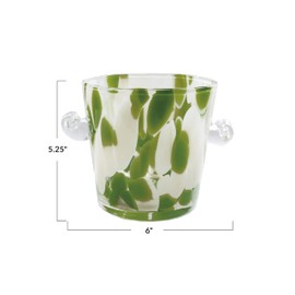 Creative Co-Op 32-Ounce Confetti Glass Ice Bucket with Handles, Yellow and Green