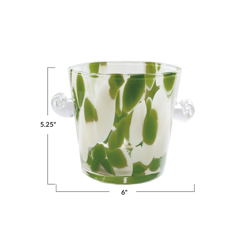 Creative Co-Op 32-Ounce Confetti Glass Ice Bucket with Handles, Yellow