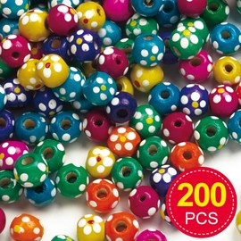 Baker Ross Holzperlen mit Blumenmalerei (200 Stück) Mit Blumen in sechs Farben sortiert - Schmuck zum Basteln