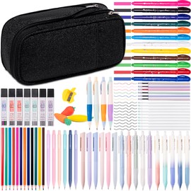 Ebibag 78 PCS Stationary Kit - School Supplies Set with Pencil Pouch Case 12 Highlighters, 16 Gel Pens, 10 Mechanical Pencils, 12 Sharpened Colored Pencils, 452 Refills (Black)
