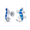 Iridescent Blue Created Opal Inlay Garden Gecko Lounge Lizard Stud Earrings For Women .925 Sterling Silver October Birthstone