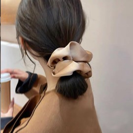 HAPVITAL Chou Chou Chiffon Chou Stylish Adult Hair Rope Hair Elastic Adult Hair Ornaments Large Solid Color Extra Large Elegant Satin Simple Hair Accessories Hair Accessories (Silk Set of 4)