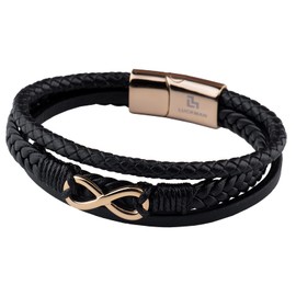 LUCKMAN Pulsera Hombre de Infinito, Brazalete de Cuero Piel Vegana y Acero Inoxidable con Baño de Oro 18k, Broche Magnético – Joyería y Accesorios para Hombre, Regalos para Hombre Originales y Regalos para Papá, Modelo Felix