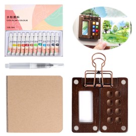 Aquarell, Mini Aquarell Paletten Aquarellfarben Reise Set mit Binder-Clips Aquarellpinsel Stifte und Aquarellpapier für Maler, Künstler, Studenten