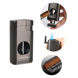 KAVYDENS Torch Lighter with Cigar Cutter V Cut, Cigar Punch, Double Jet Flame Cigar Li...