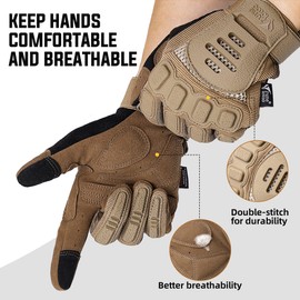 Zune Lotoo Airsoft Gloves, Tactical Gloves with High Mobility and 3-Finger Touch Screen, TPR Impact Protection, Shock-Absorbing Paintball Gloves for Climbing, Airsoft Outdoor (Sand S)