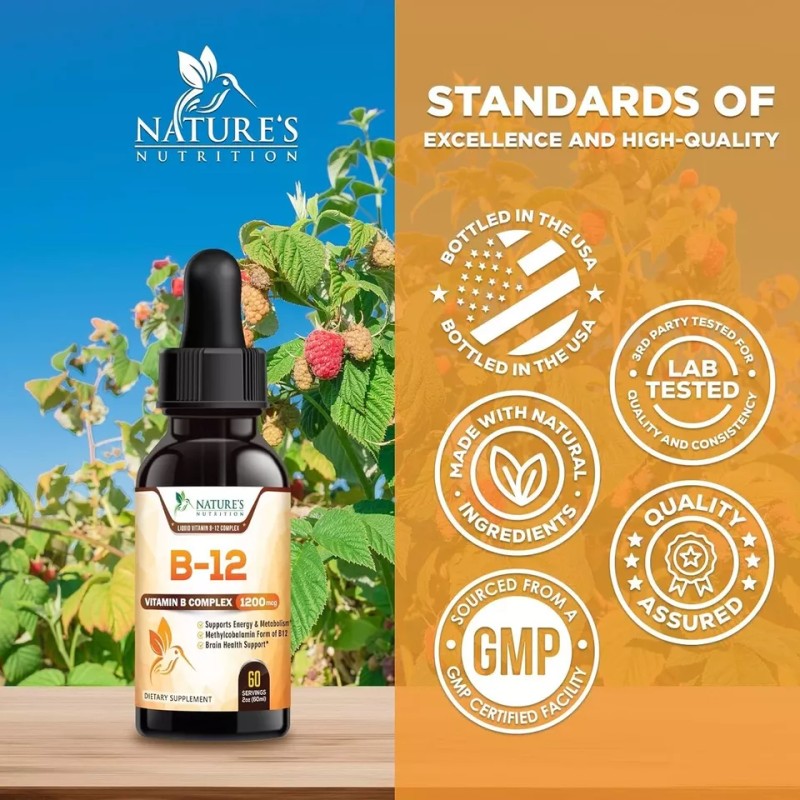 Vitamin B12 Sublingual Liquid Drops 1200mcg Natural Energy Booster (2