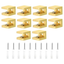 Sourcing Map Brass Glass Clamp, 10Pcs for 5-8mm Thick Glass, Adjustable Shelf Bracket Support Holder, Gold