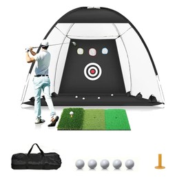 Golf Net, 10x7ft Golf Hitting Practice Net for Backyard Driving Chipping Indoor&Outdoor Swing Training Net with Base Hitting Mat, Target&Balls, Ideal Gift for Men Dad, Golf Lovers