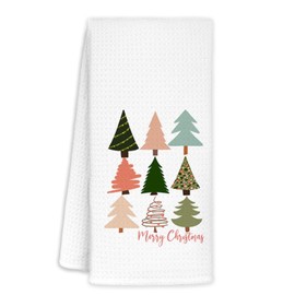Jvpke Merry Christmas Kitchen Towels, Colorful Christmas Tree Hand Towels for Bathroom, Christmas Dish Towels for Kitchen, Christmas Kitchen Bathroom Decor, 16x24 Inch