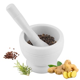 Mortar and Pestle, Grinder Bowl with Rod Hammer, Sauce Garlic Masher Hand Grinder Crusher Garlic Herb Spice Mixing Grinder Kitchen Gadgets Spice Tools (White)