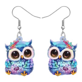 NEWEI Cute Acrylic Bird Earrings North American Cardinals Dangle Hummingbird Jewelry For Women Gift Charms (Owl Bird B)
