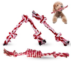 Cdyzqikm Puppy 3 Pack Cotton Knot Rope Toys for Small Dogs & Puppies, Durable Teething & Tug of War Chew Toy, Safe Interactive Toy for 2-8 Months Pets and High Active Puppy (Pink, Small)