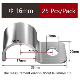 FENGCHUANG Pipe Clamps Stainless Steel Mounting Clamp, Pack of 25 Cable Clamps Metal Pipe Clamps Single Hole U-Shaped Metal Clamps for Attaching Gas Pipes, Water Pipes Wall and Cables