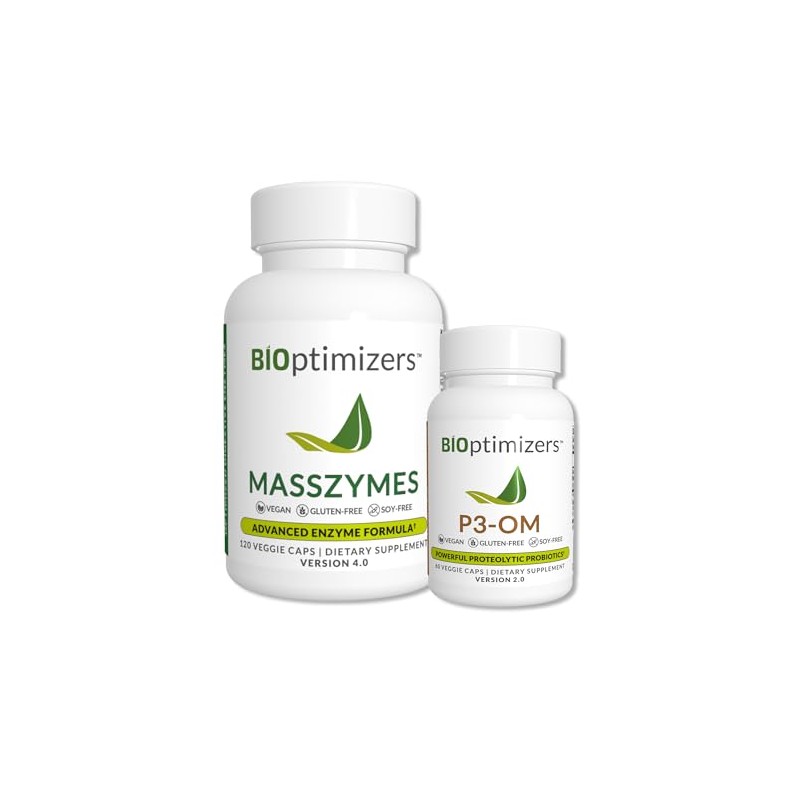 BiOptimizers MassZymes Digestive Enzymes (120 Capsules) and P3-OM Probiotic &