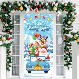 DPKOW Merry Christmas Banner Decoration, German Christmas Door Banner for Funny Christmas Door Wall Decoration, Christmas Indoor Outdoor Background Decoration, 185 x 90 cm