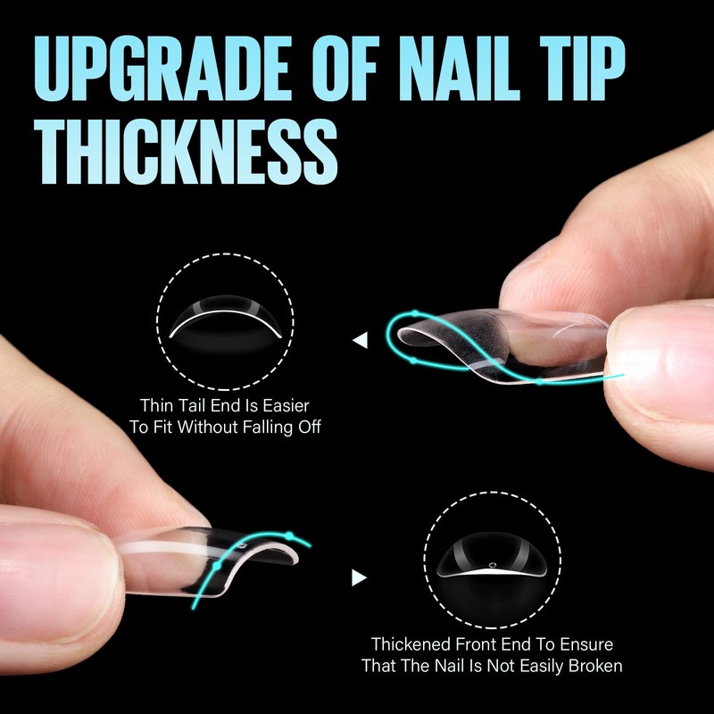 TOMICCA Square Nail Tips, 504PCS Clear False Nails, Full Cover