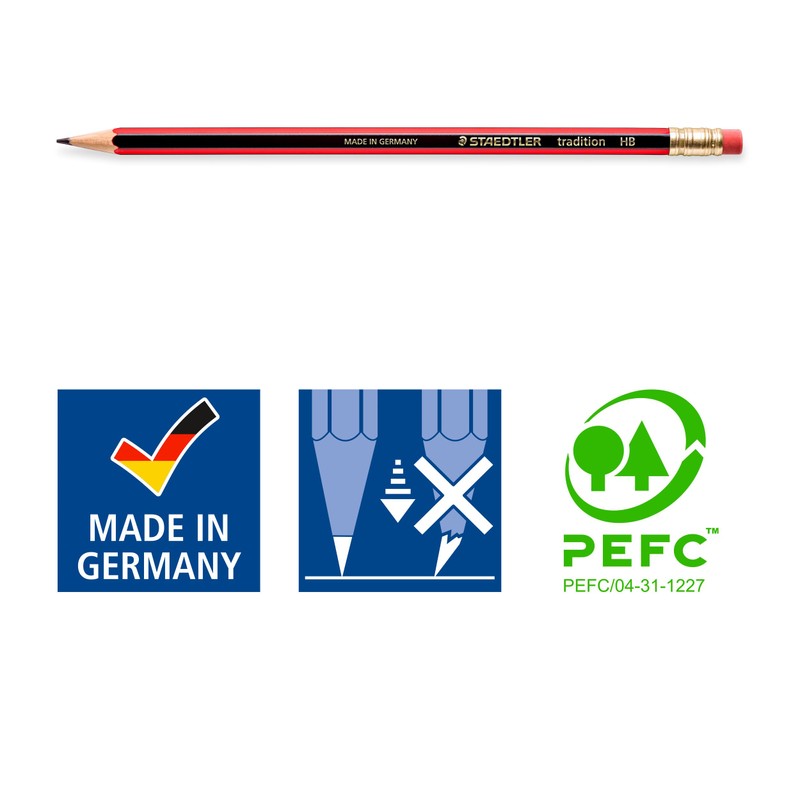 Staedtler Tradition HB Pencils with Eraser Pack of 10 Blister