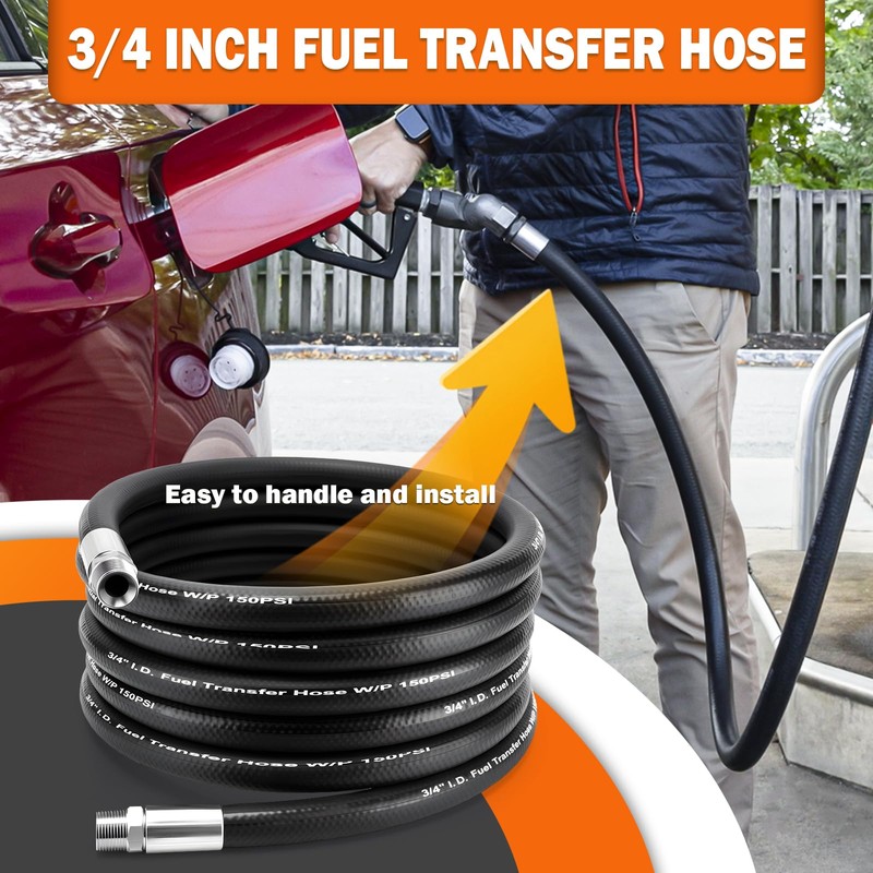 Fuel Transfer Hose 3/4'' Gas Pump Hose 20FT for Gasoline,