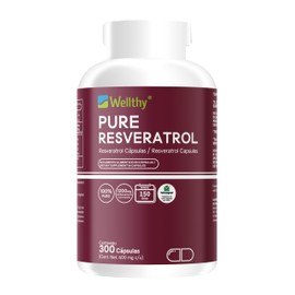Wellthy Pure Resveratrol 300 Cápsulas. 1200mg por Porción, 150 Porciones por Envase, VCaps Cápsulas Veganas.                                          
