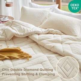 Comfort Spaces King Comforter Set Reversible Feather-Soft Plush Comforters for King Size Bed, All Season Diamond Quilted Microfiber Comforters King Size Bedding Set, King/Cal King, Ivory 3 Piece