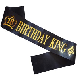 PANBINN 18th Birthday King Sash, Satin Black Birthday Sash for Men Funny 18th Birthday Party Decorations Gifts Favors