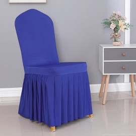 Dining Chair Covers with Skirt, Dining Room Chair Covers Set of 2, Stretch Parsons Chair Slipcover for Kitchen Wedding Party Banquet (Royal Blue)