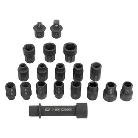 Mighty Seven MA52019 19-Piece Hex Thru-Hole Socket Set, Mechanic Tool Set with Extension Bar and Adapters, Wrench Set for Impact Wrenches, Impact Socket Tool Kit with Range of SAE and Metric Sizes