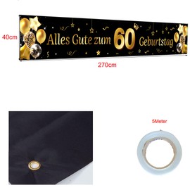 60th Birthday Banner Man 60th Birthday Decoration Banner Gold Black 60th Birthday Banner Long Background Banner for 60th Birthday Happy 60th Birthday Banner 60th Birthday Banner for Man 40 x 270 cm
