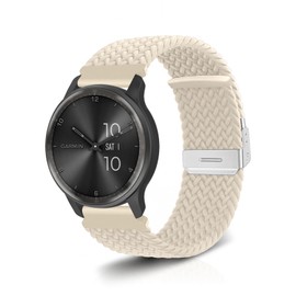 NicMool 20 mm Bracelet for vívomove Trend/Venu Sq 2/Sq 2 Music/Sq Music/2 Plus, Braided Elastic Nylon Watch Strap, Adjustable Replacement Strap for Vivoactive 3/3 Music - White