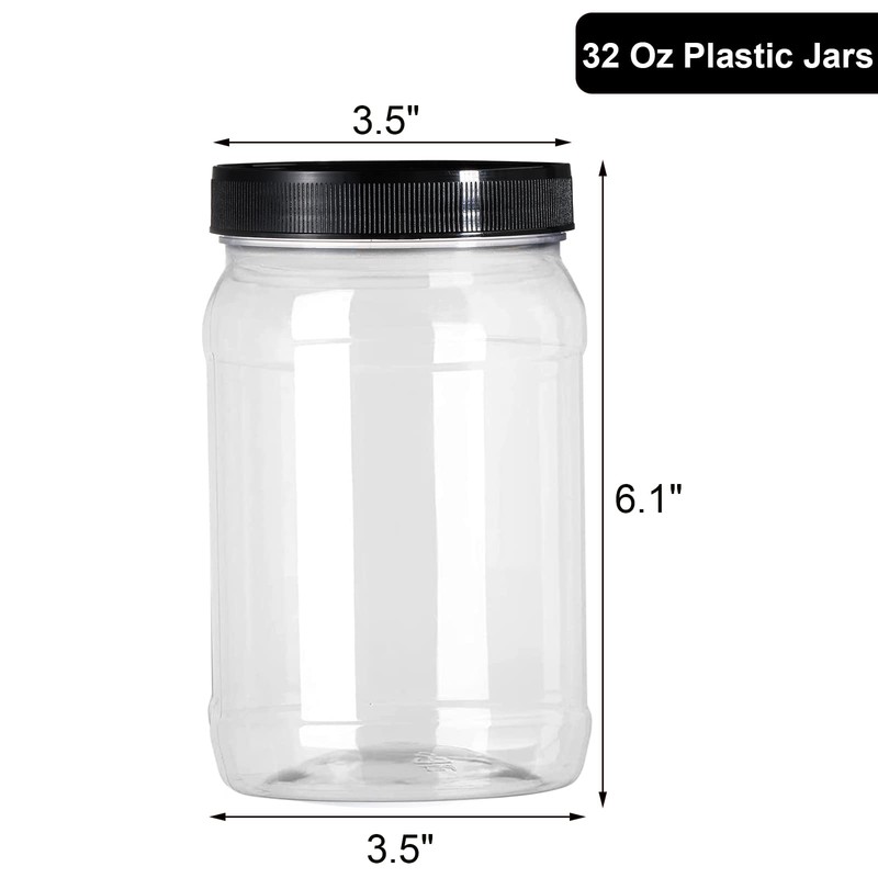 Fasmov 9 Pack 32 Oz Plastic Jars with Black Lids,