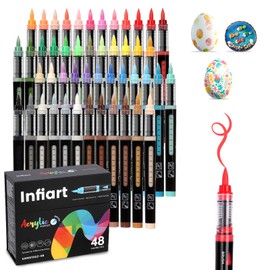 Infiart Automatic Ink Control Acrylic Paint Markers Brush Tip 48 Colors Acrylic Paint Pens Water-Based Acrylic Markers Set for Stone, Wood, Rock Painting, Canvas, Glass, DIY & Art Supplies